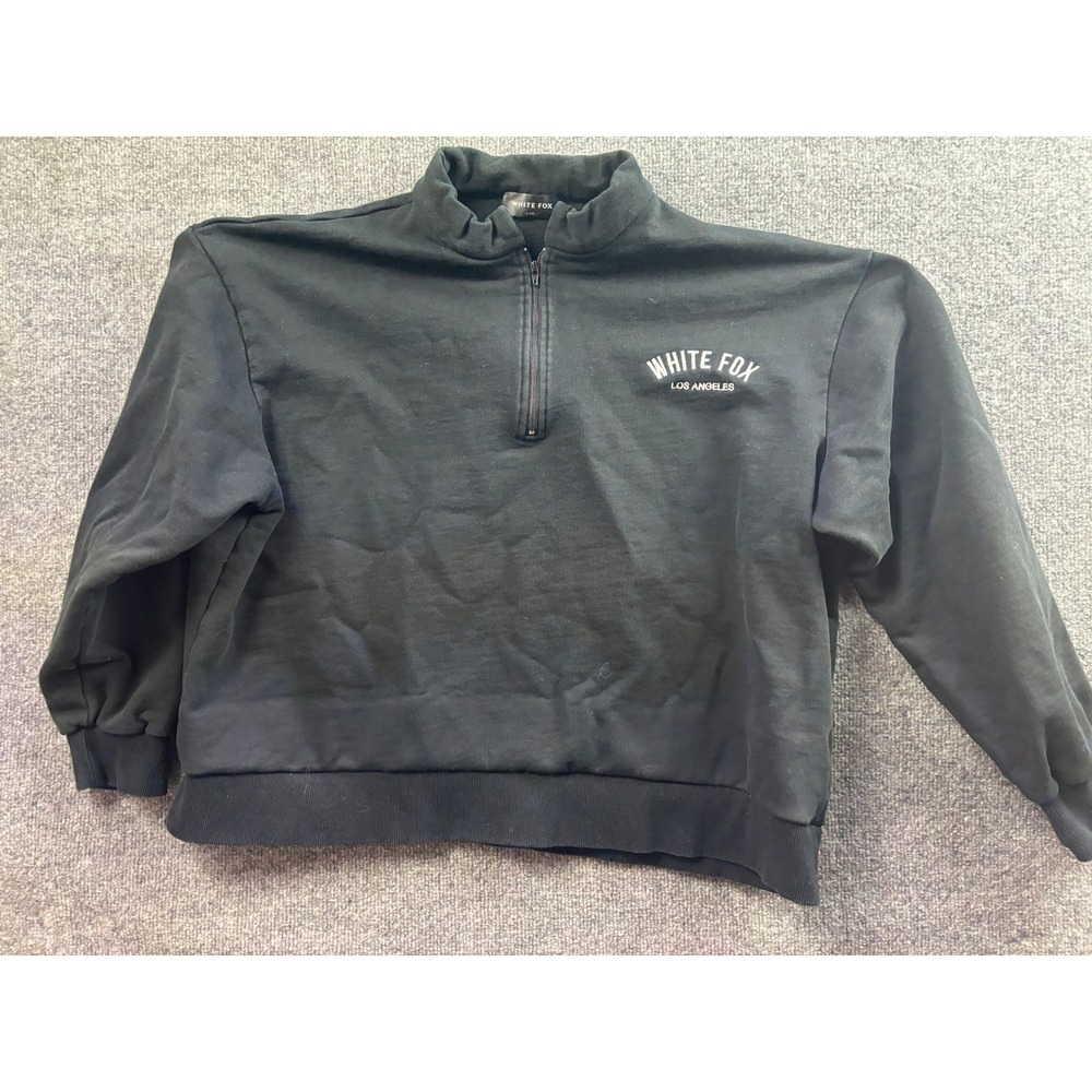 White Fox Quarter Zip Sweatshirt Women L/XL Black Los Angeles Logo Pullover
